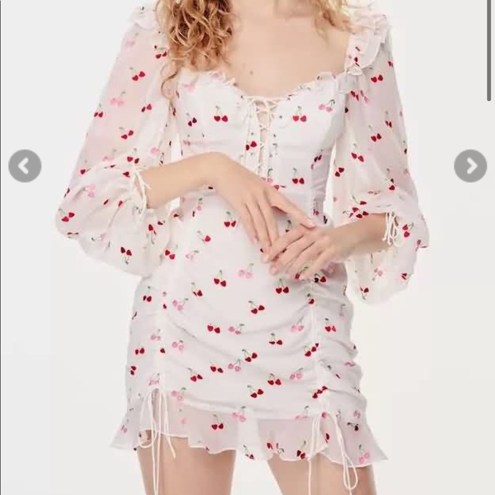 Cherry trendy ruffle corset off the shoulder dress